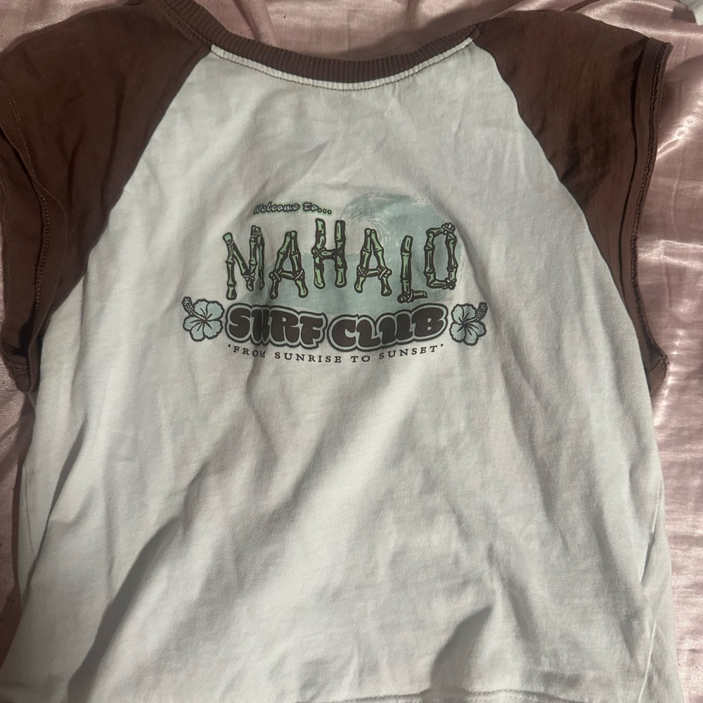 H&M Brown and White Crop Top Raglan Style
